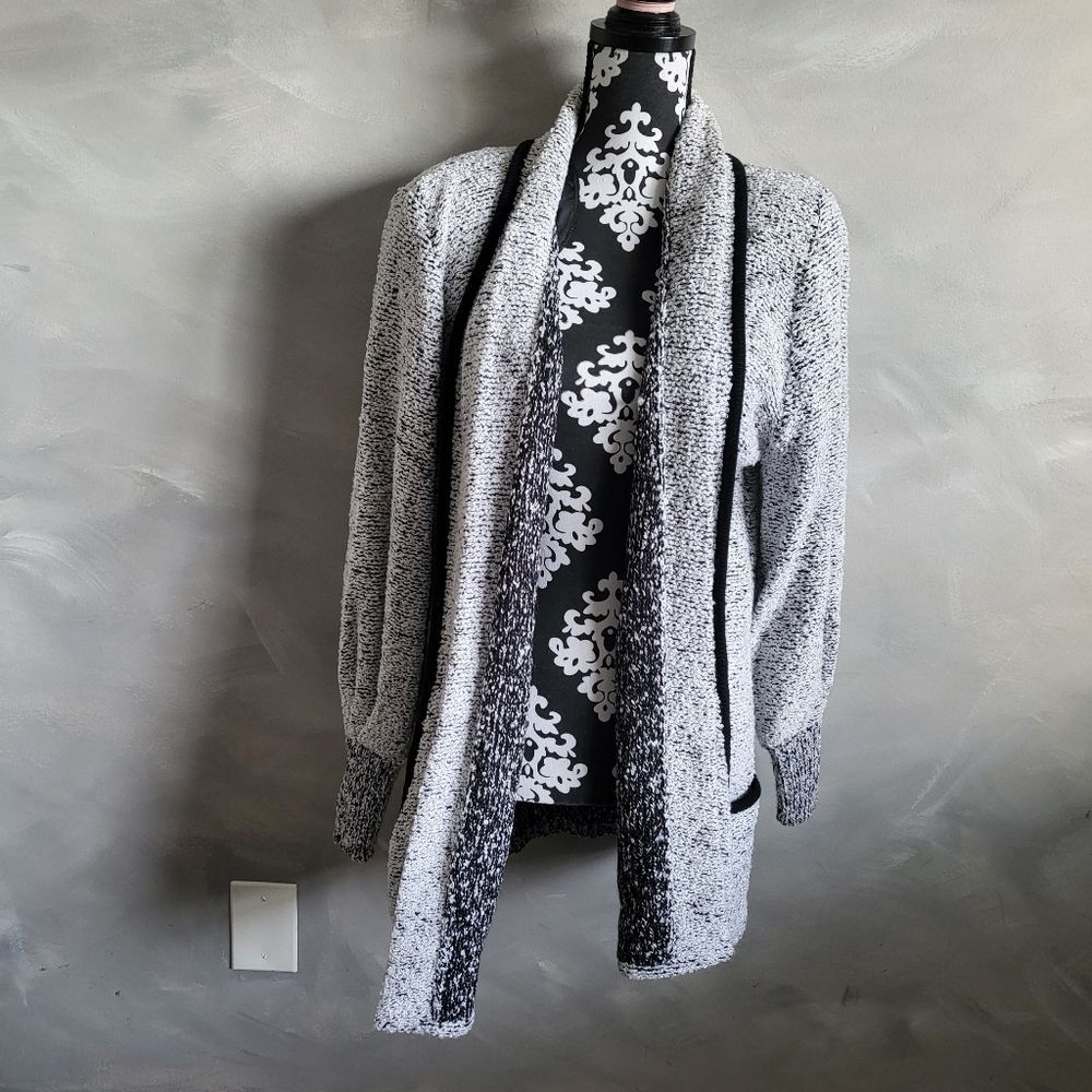 Vintage Women’s M Draped Open Front Contrast Cardigan Sweater Nubbie Knit